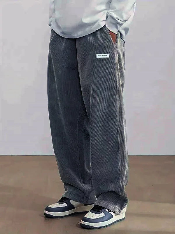 Men's corduroy loose European size hanging multi-functional casual straight leg pants, suitable for daily travel