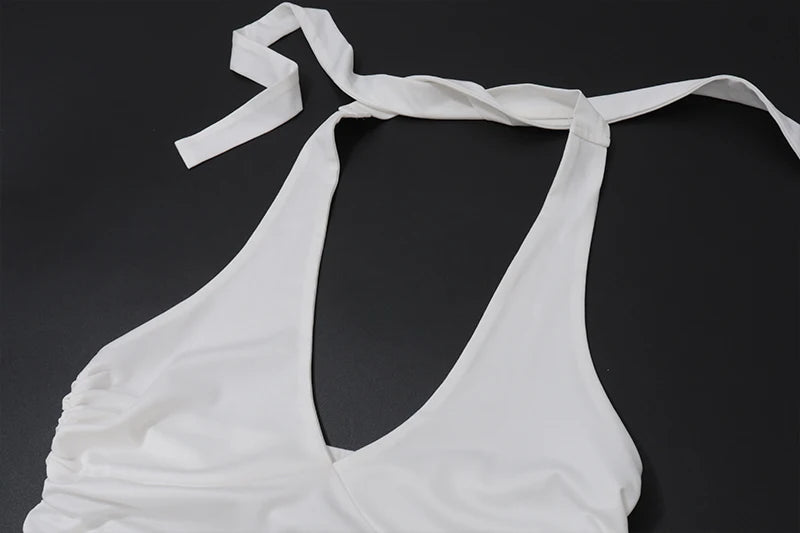 WhereMery Casual Solid V-neck Halter Crop Tops Elegant Sleeveless Slim Summer Camisole Formal Streetwear Women Daily Sporty Vest