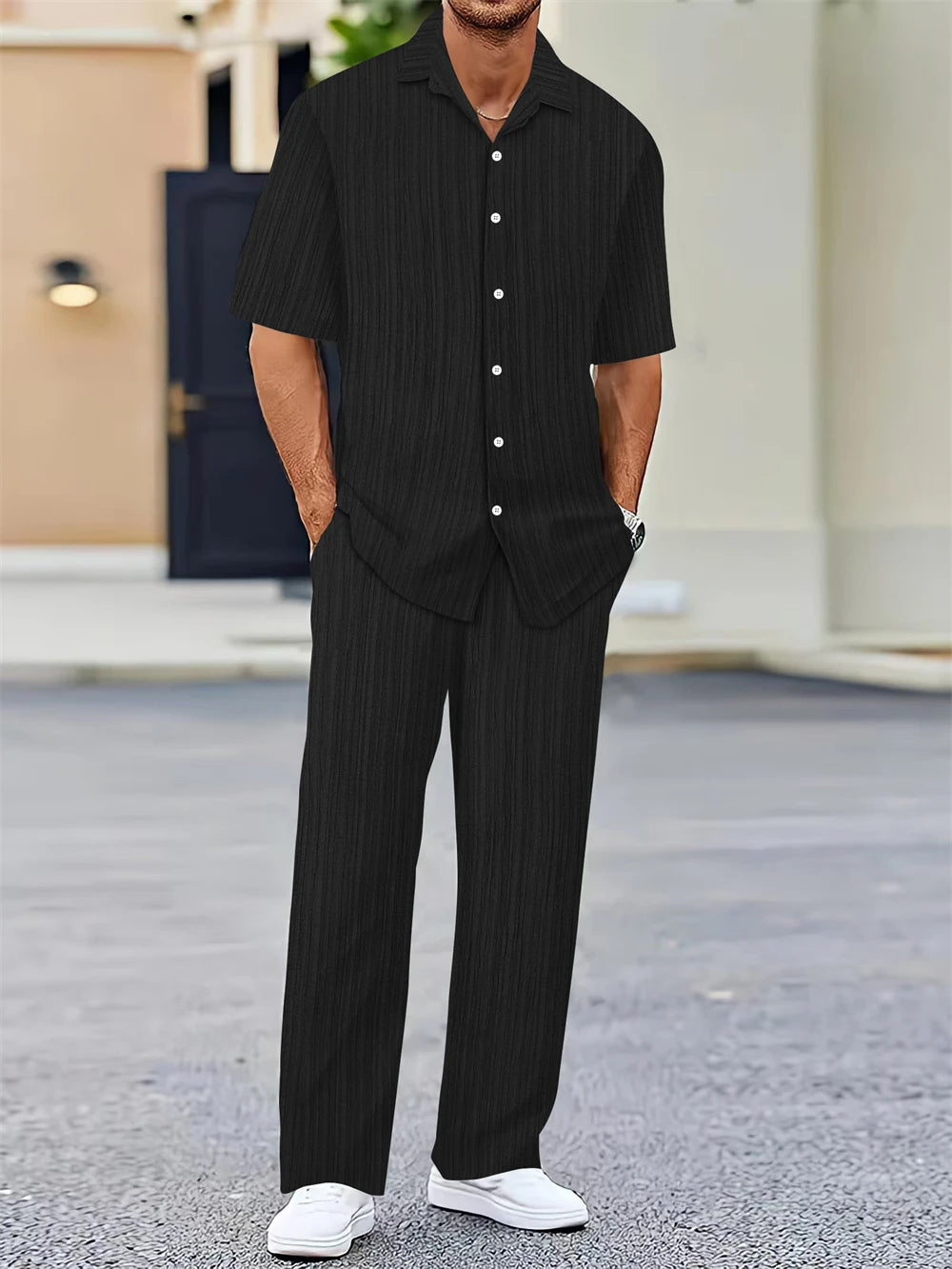 (Shirt+Pants) 2025 Summer new arrival Men Fashion Classic Shirt men Business Casual Shirts Men A Set Of Clothes
