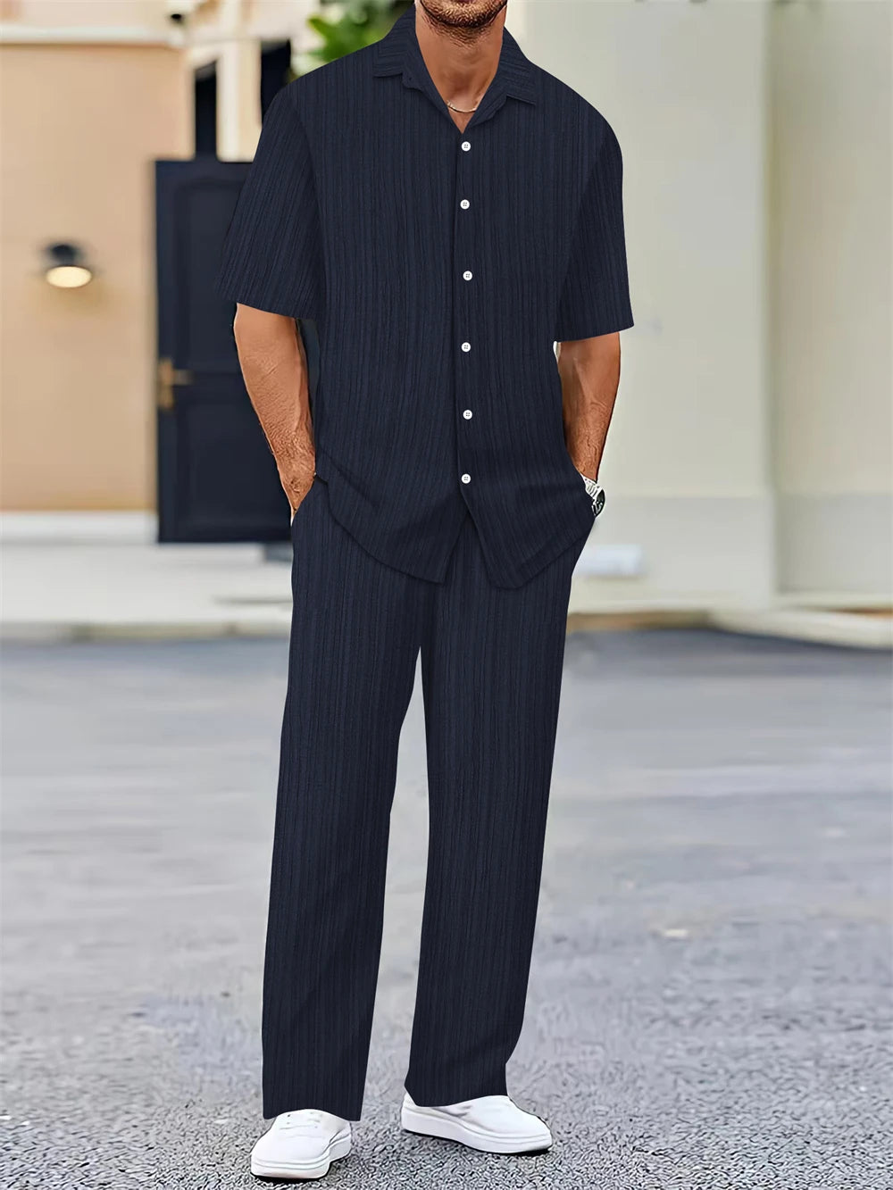 (Shirt+Pants) 2025 Summer new arrival Men Fashion Classic Shirt men Business Casual Shirts Men A Set Of Clothes