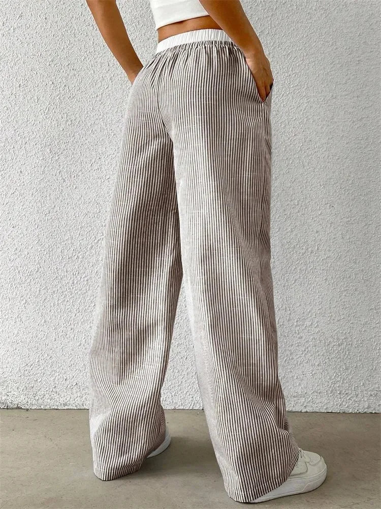 Women's Casual Striped Woven Wide Leg Pants Fall Winter 2024 Casual Stylish Full Length Trousers Y2K Clothes Streetwear