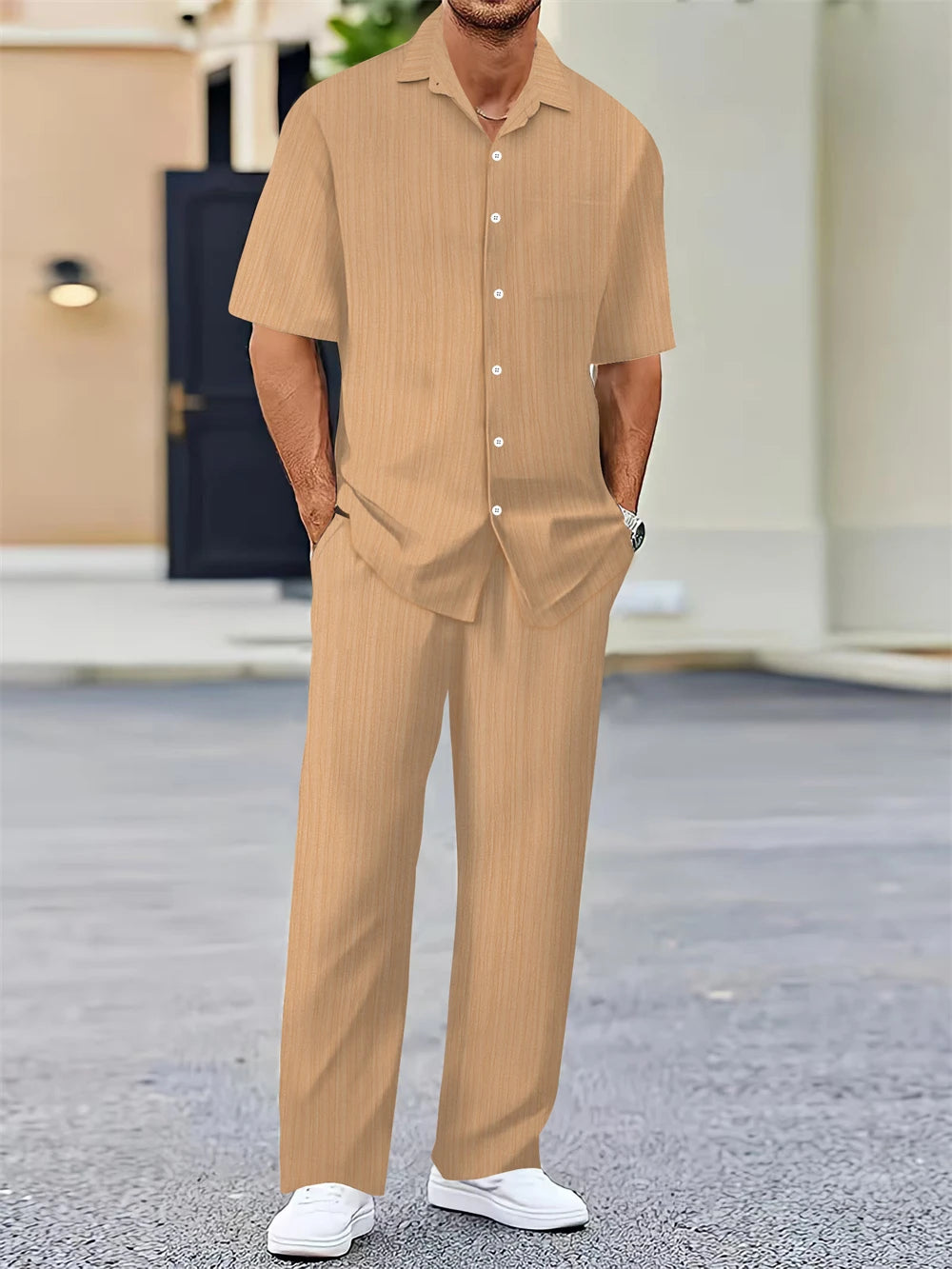 (Shirt+Pants) 2025 Summer new arrival Men Fashion Classic Shirt men Business Casual Shirts Men A Set Of Clothes