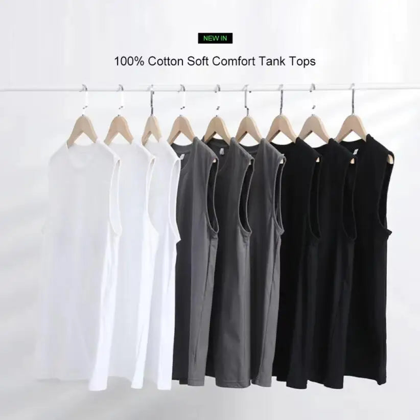 Summer Men's Sleeveless T Shirt New Fashion Summer Basic 100% Cotton Men Women Boyfriend Tank Tops Black White Gray