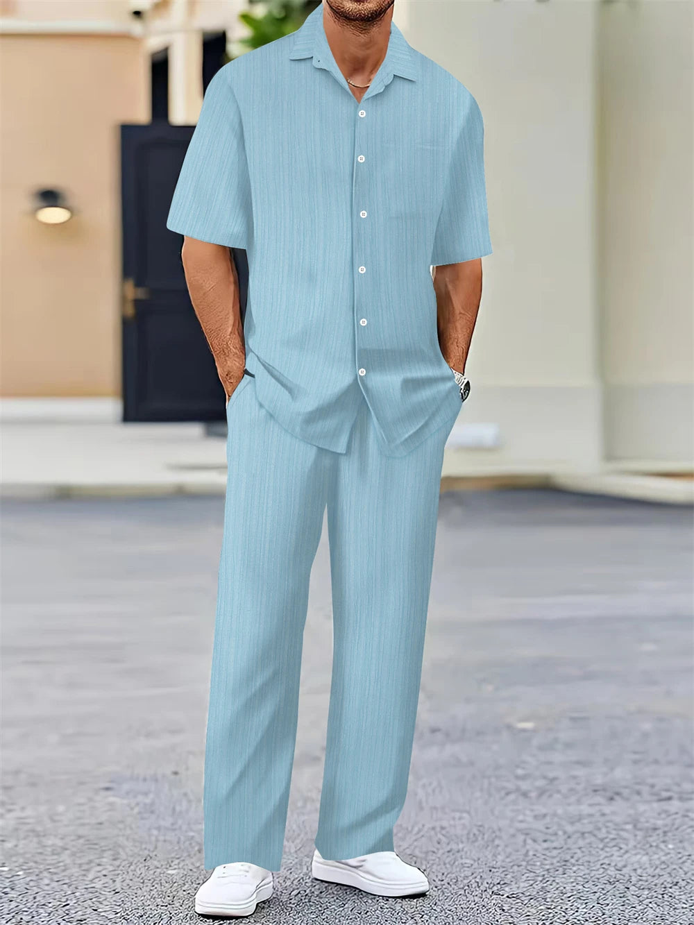 (Shirt+Pants) 2025 Summer new arrival Men Fashion Classic Shirt men Business Casual Shirts Men A Set Of Clothes