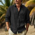 Men's Cotton Linen Shirts Turn Down Collar Solid Hawaiian Shirt Lightweight Breathable White Shirt Casual Large Size Streetwear