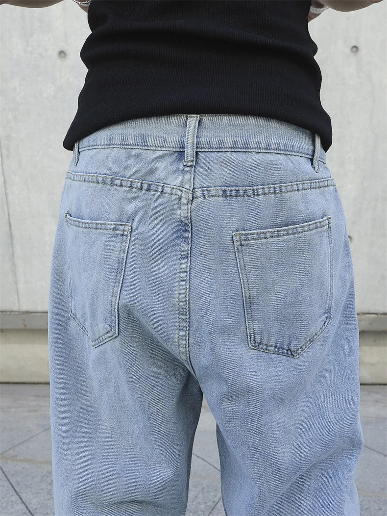 Spring Autumn Men Baggy Jeans Oversize Straight Loose Casual Denim Trousers Solid Color Streetwear Fashion Y2k Wide Leg Pants