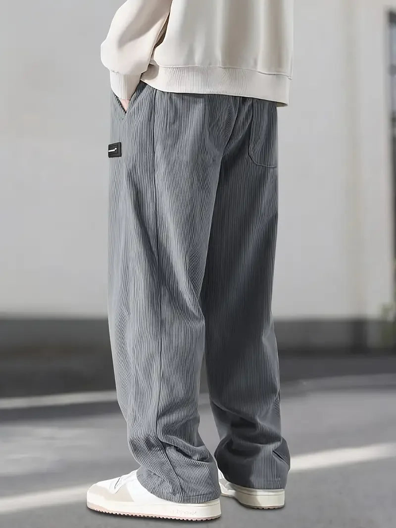 2025 Autumn Winter Men's Casual Pants Striped Corduroy Loose Fashion Cargo Straight Pants Fitness Sports Hip Hop Pants