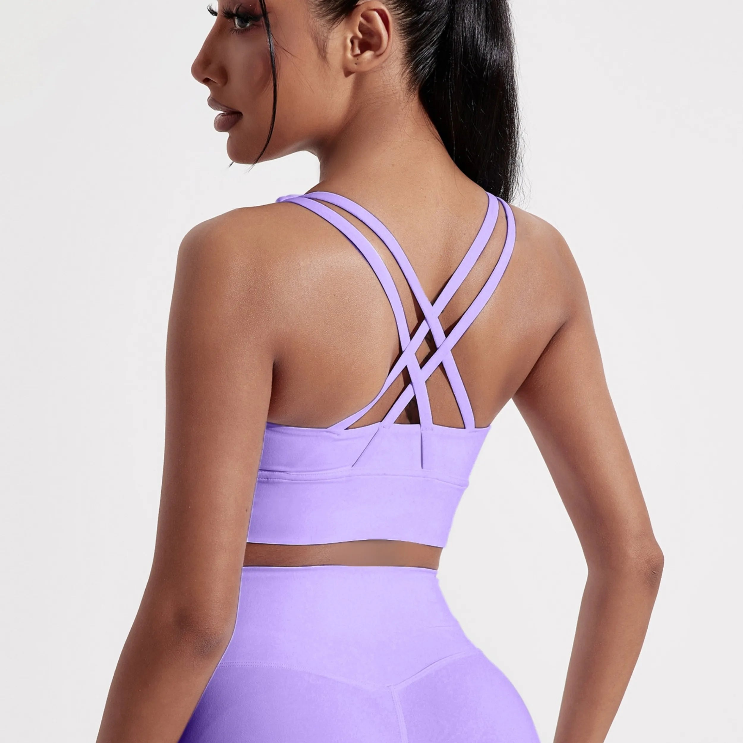 Solid Color Women Cross back Fitness sport Bra high strength Tight Top Comprehensive Training Gym Yoga Underwear With Chest Pad