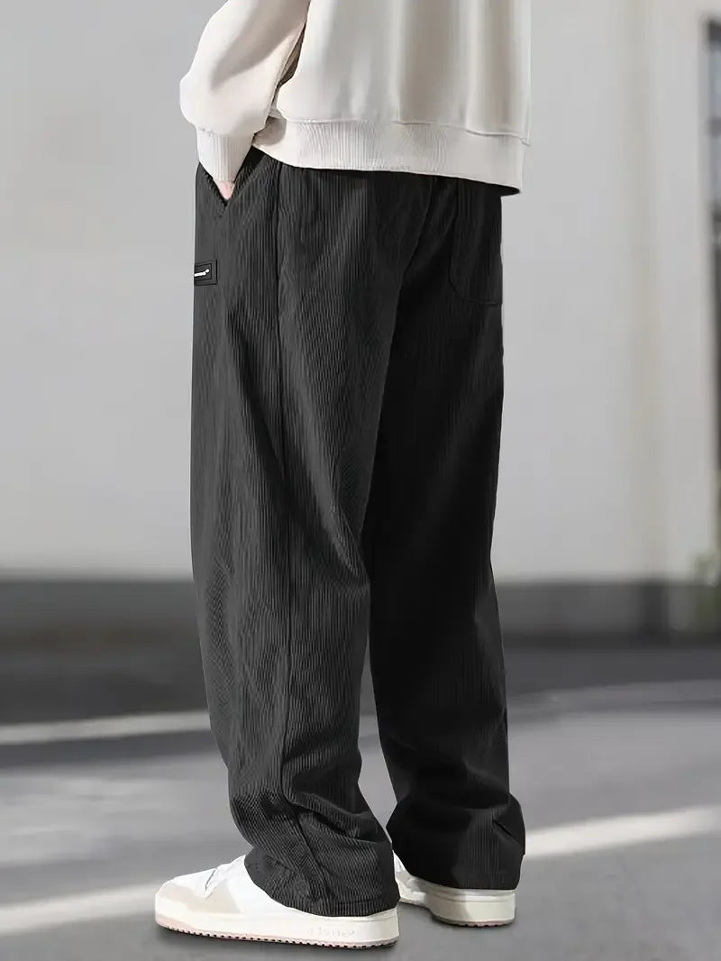 2025 Autumn Winter Men's Casual Pants Striped Corduroy Loose Fashion Cargo Straight Pants Fitness Sports Hip Hop Pants