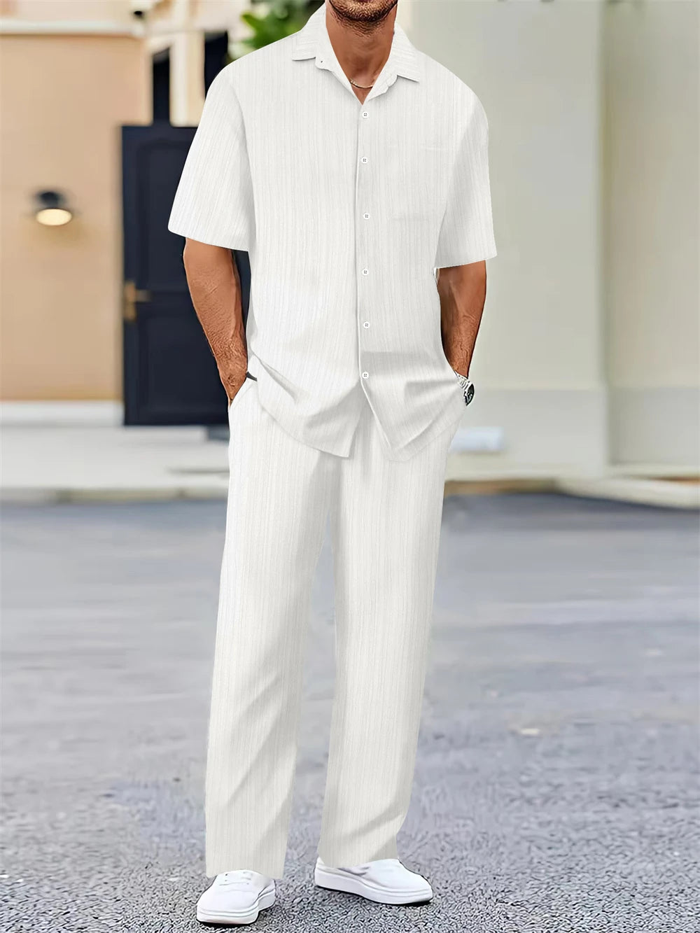 (Shirt+Pants) 2025 Summer new arrival Men Fashion Classic Shirt men Business Casual Shirts Men A Set Of Clothes