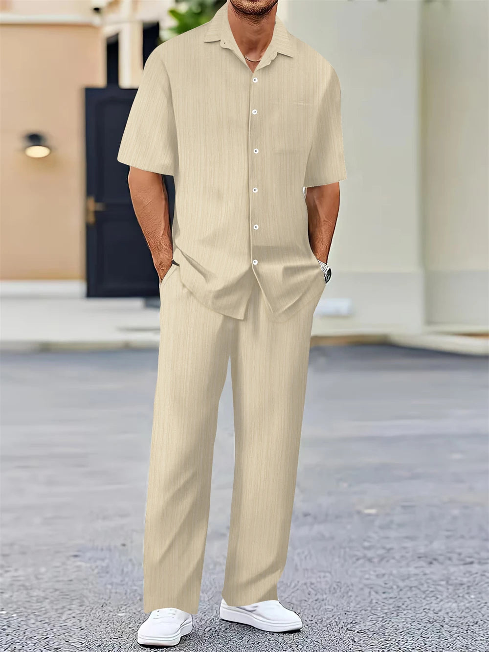(Shirt+Pants) 2025 Summer new arrival Men Fashion Classic Shirt men Business Casual Shirts Men A Set Of Clothes