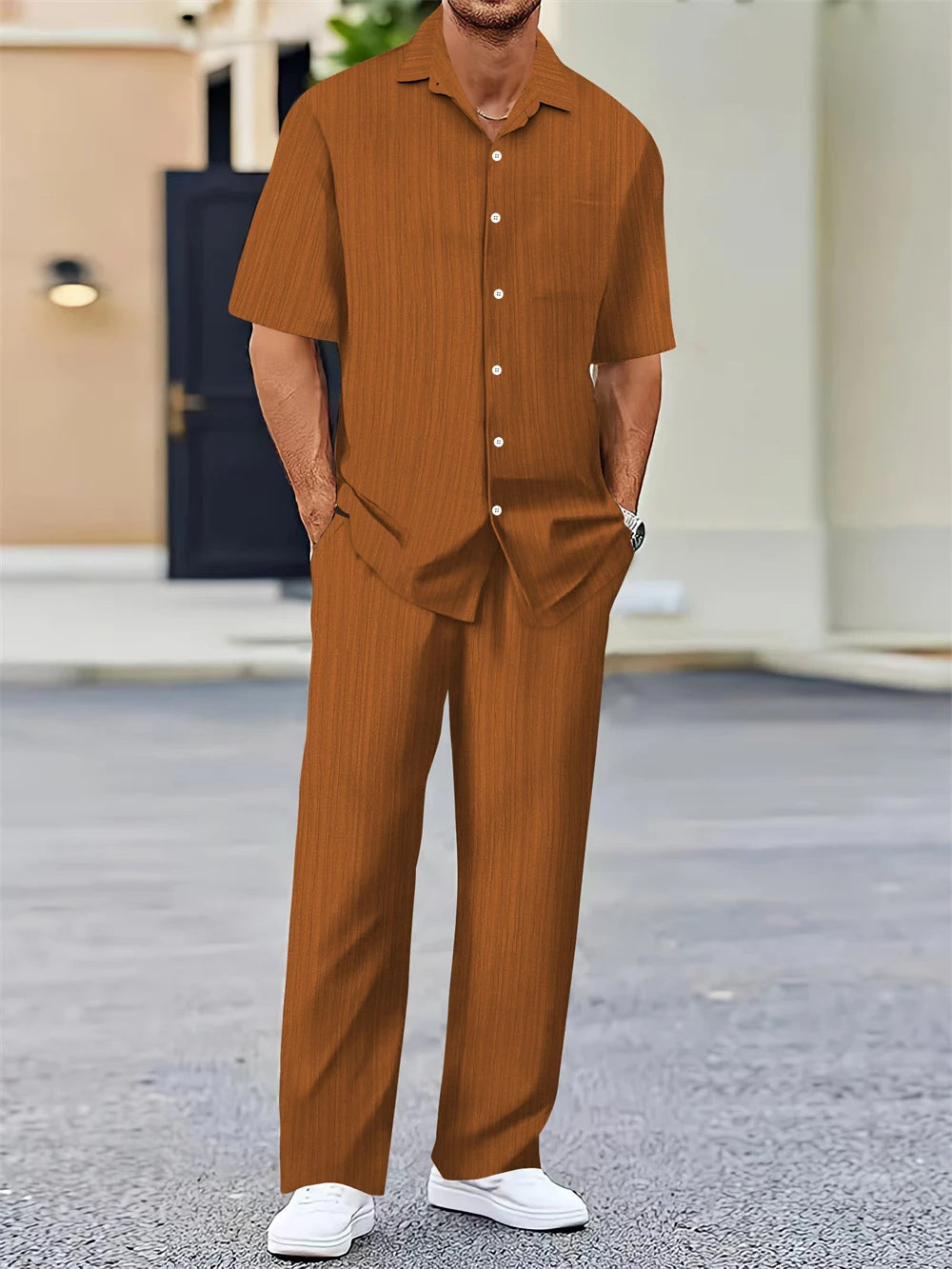 (Shirt+Pants) 2025 Summer new arrival Men Fashion Classic Shirt men Business Casual Shirts Men A Set Of Clothes